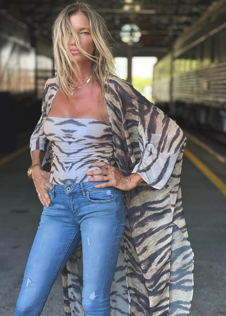 Georgie Strapless Top Faded Tiger